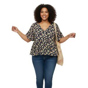 Full Circle Trends Floral Peplum Babydoll Flare Top With Bell Sleeves Size XL